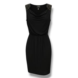 JSP women's black Studded sleeveless waist defined draped neckline dress - small